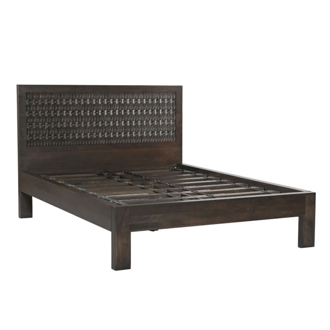 Cairo Carved Mango Wood Queen Bed in Dark Java - World Interiors