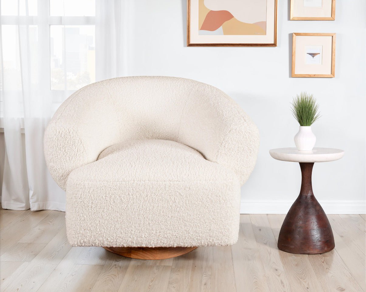 Florence Swivel Accent Chair in Boucle Fabric - World Interiors