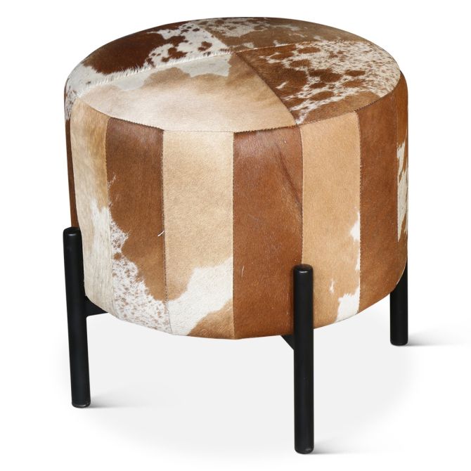 Charleston Brown Cowhide Stool - World Interiors