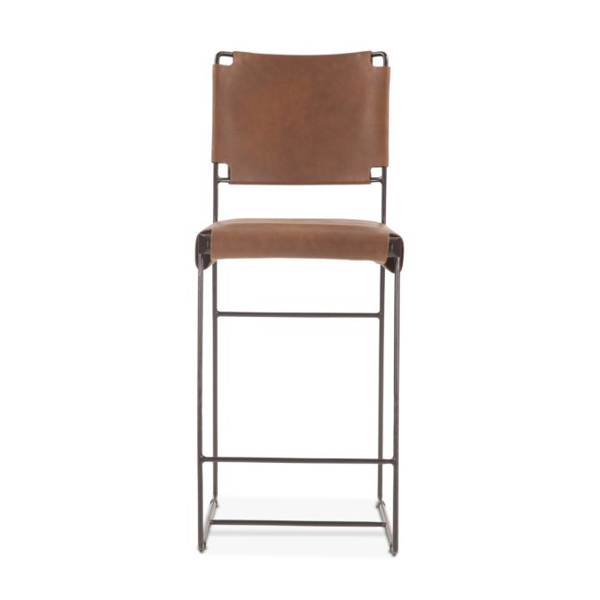 Melbourne Buffalo Leather and Iron Counter Chair - World Interiors