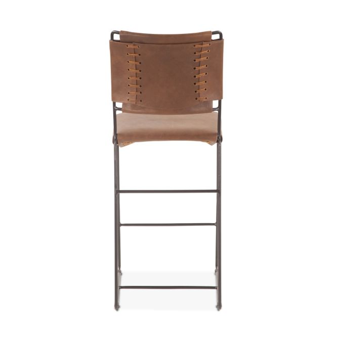 Melbourne Buffalo Leather and Iron Counter Chair - World Interiors