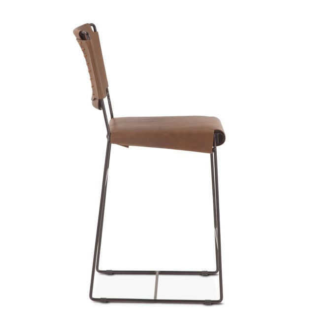 Melbourne Buffalo Leather and Iron Counter Chair - World Interiors