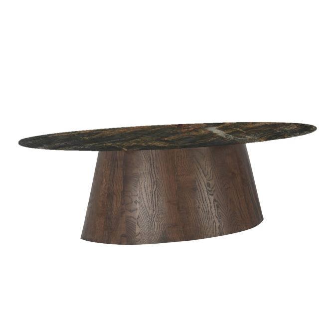 Caldera 90" Lava Marble Oval Dining Table with Dark Oak Base - World Interiors