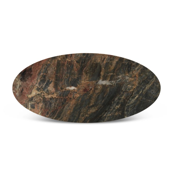 Caldera 90" Lava Marble Oval Dining Table with Dark Oak Base - World Interiors