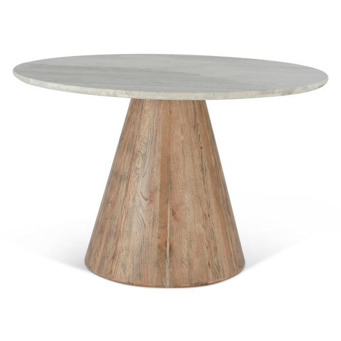 Caldera 48" White Travertine Dining Table with Light Oak Base - World Interiors