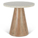 Caldera White Travertine Side Table with Light Oak Base - World Interiors