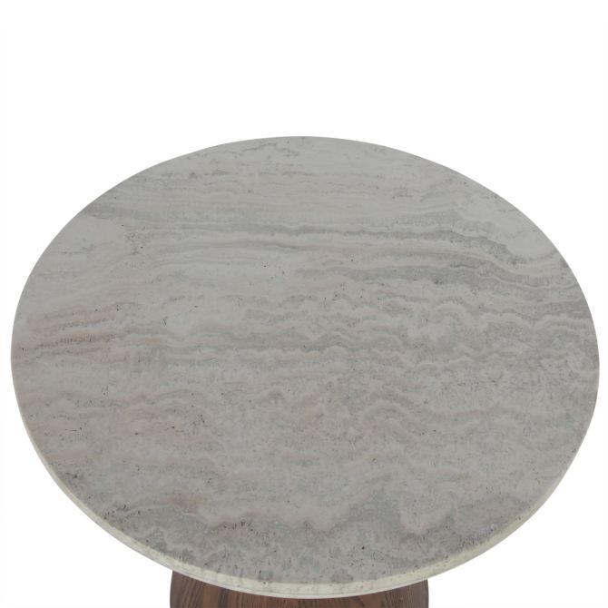 Caldera White Travertine Side Table with Light Oak Base - World Interiors