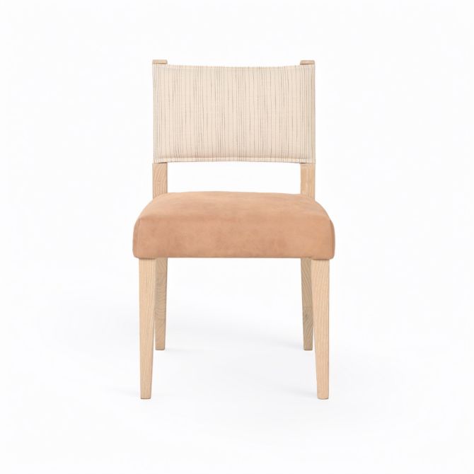 Lila Leather Linen Back Dining Chair - World Interiors