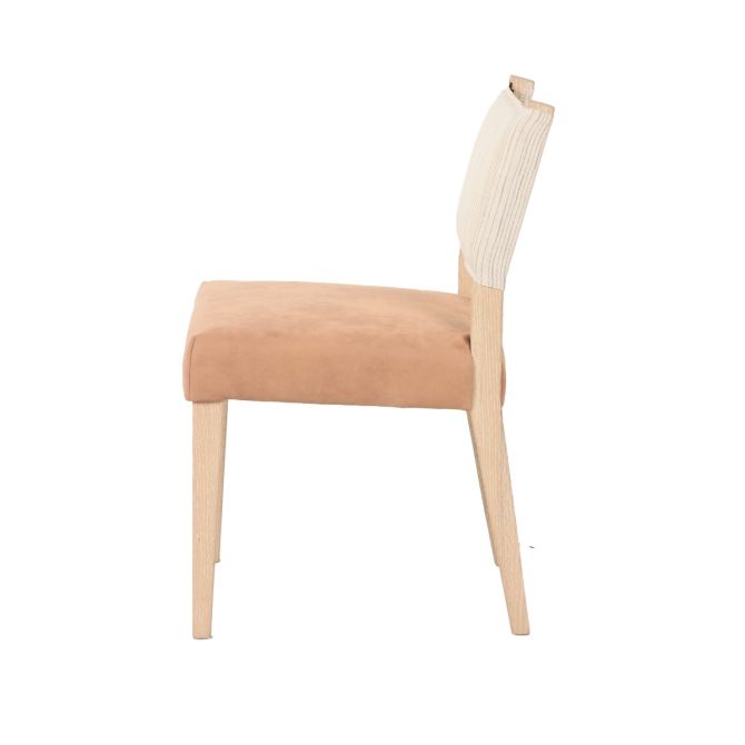 Lila Leather Linen Back Dining Chair - World Interiors