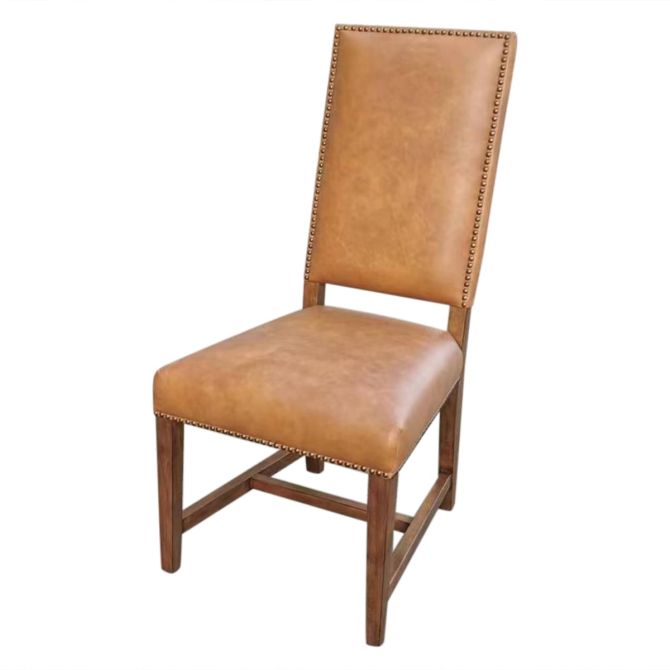 Dani High Back Formal Dining Chair in Chestnut Leather - World Interiors