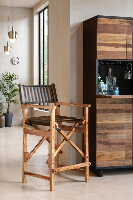 Galway Folding Bar Chair in Antique Whiskey Leather - World Interiors