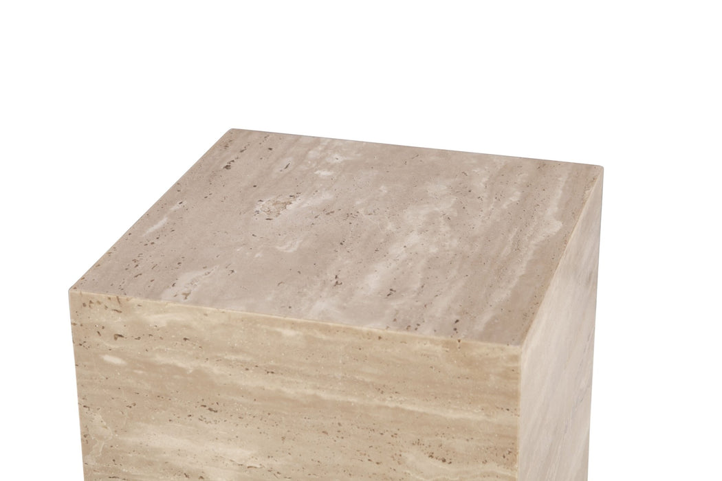 Giza 18" Drum Side Table in Travertine Stone - World Interiors