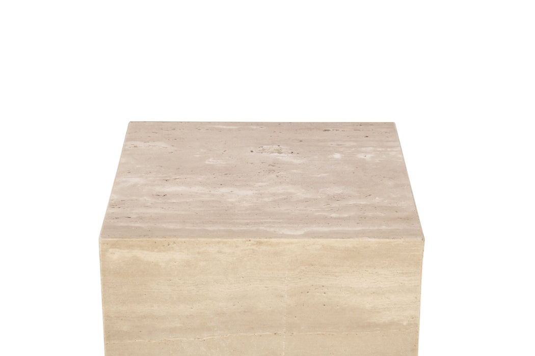 Giza 18" Drum Side Table in Travertine Stone - World Interiors