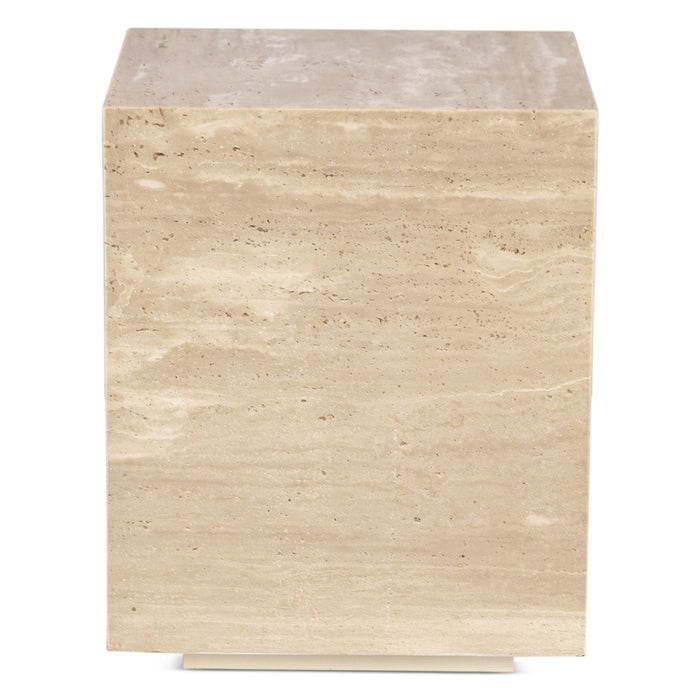 Giza 18" Drum Side Table in Travertine Stone - World Interiors