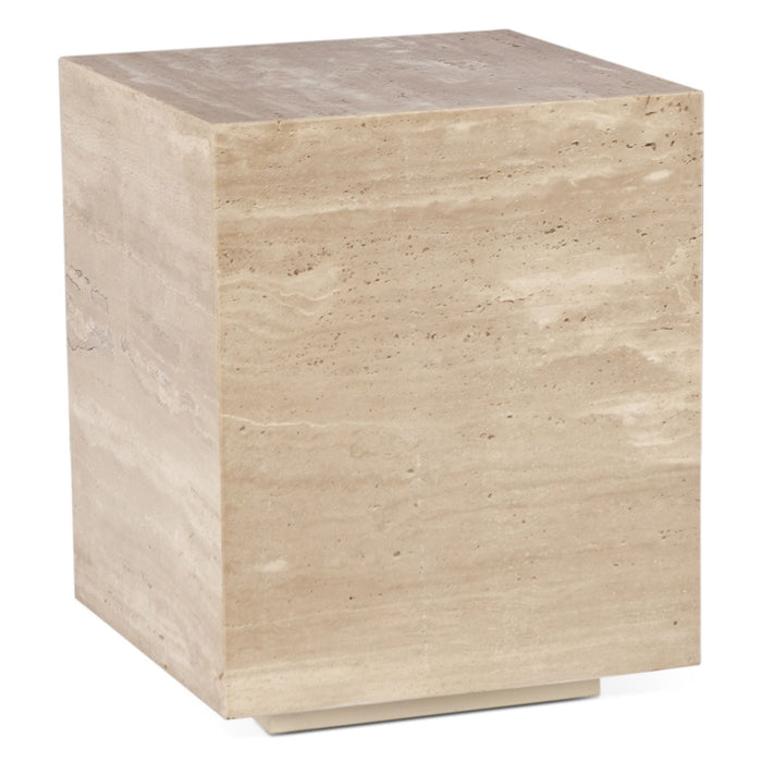 Giza 18" Drum Side Table in Travertine Stone - World Interiors