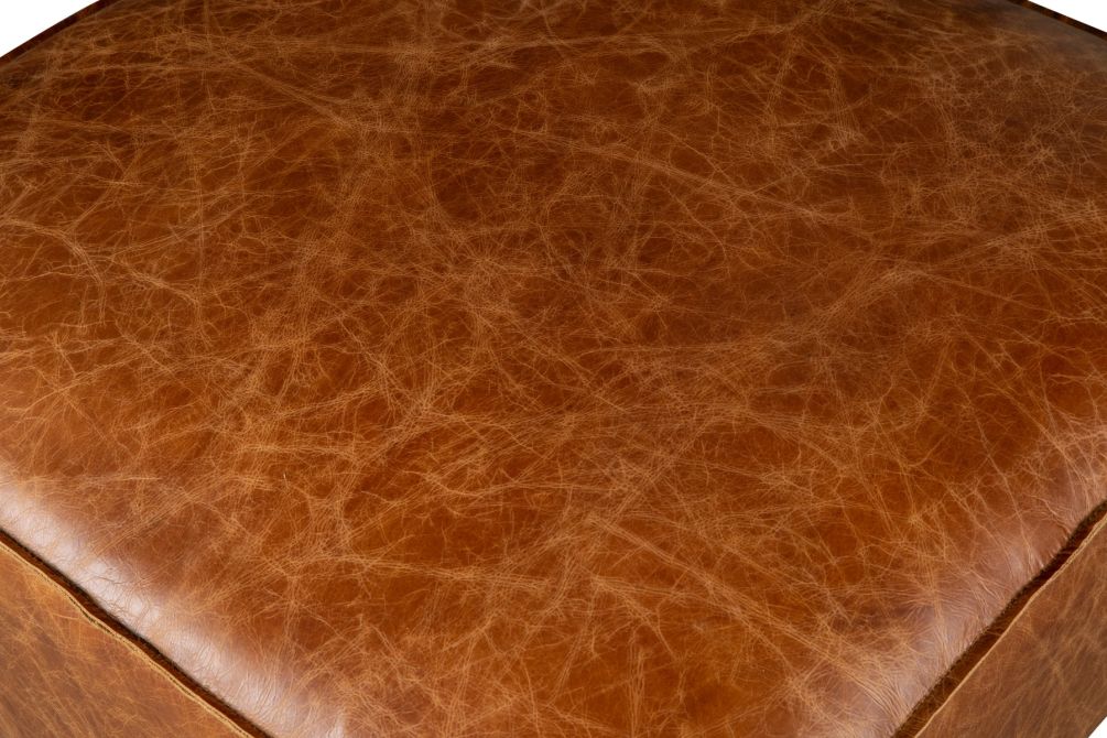 Chiavari Ottoman in Distressed Cocoa Brown Leather - World Interiors