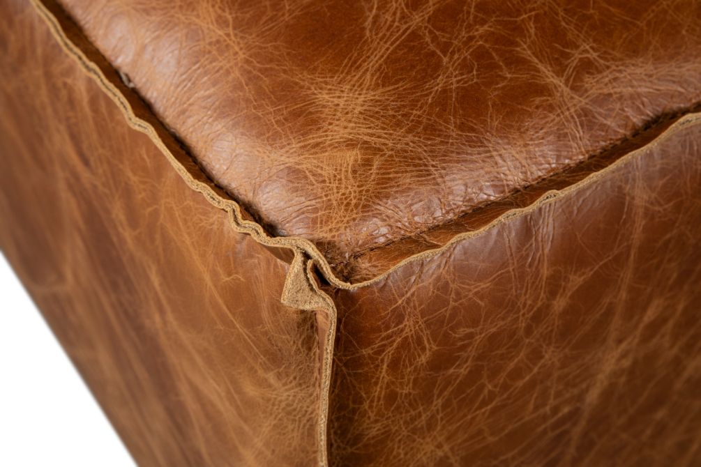 Chiavari Ottoman in Distressed Cocoa Brown Leather - World Interiors