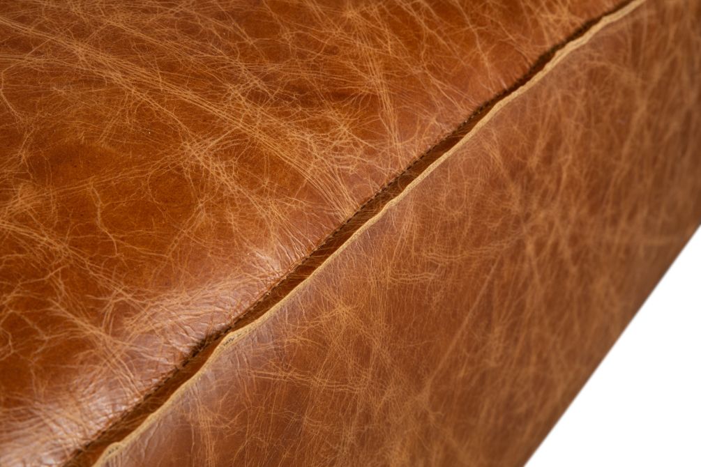 Chiavari Ottoman in Distressed Cocoa Brown Leather - World Interiors