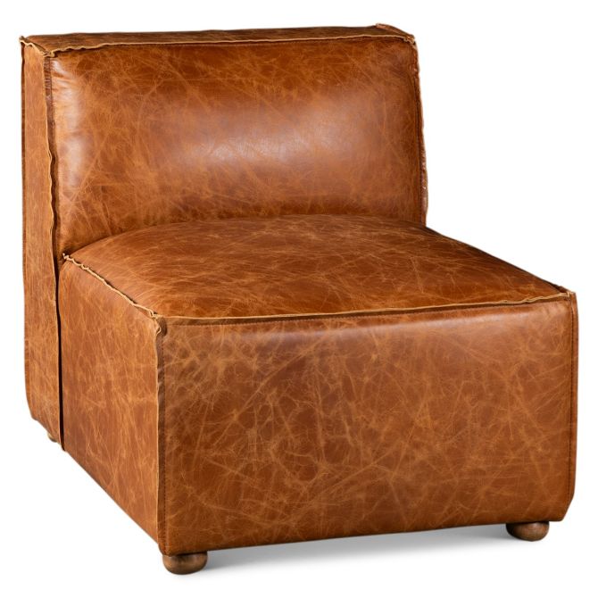 Chiavari Armless Chair in Distressed Cocoa Brown Leather - World Interiors