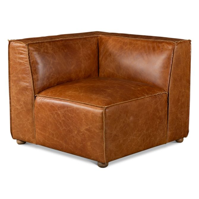 Chiavari Corner Chair in Distressed Cocoa Brown Leather - World Interiors