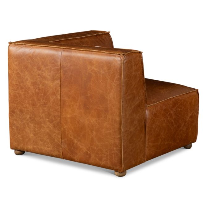 Chiavari Corner Chair in Distressed Cocoa Brown Leather - World Interiors