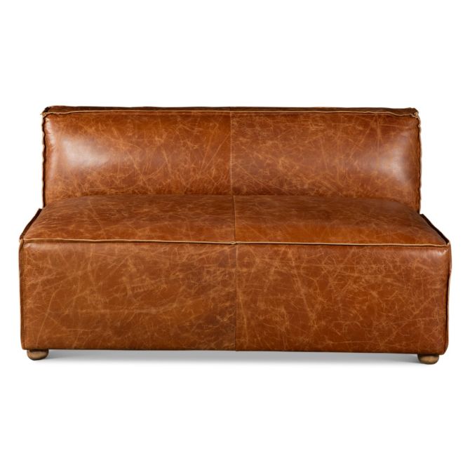 Chiavari Full Back Loveseat in Distressed Cocoa Brown Leather - World Interiors