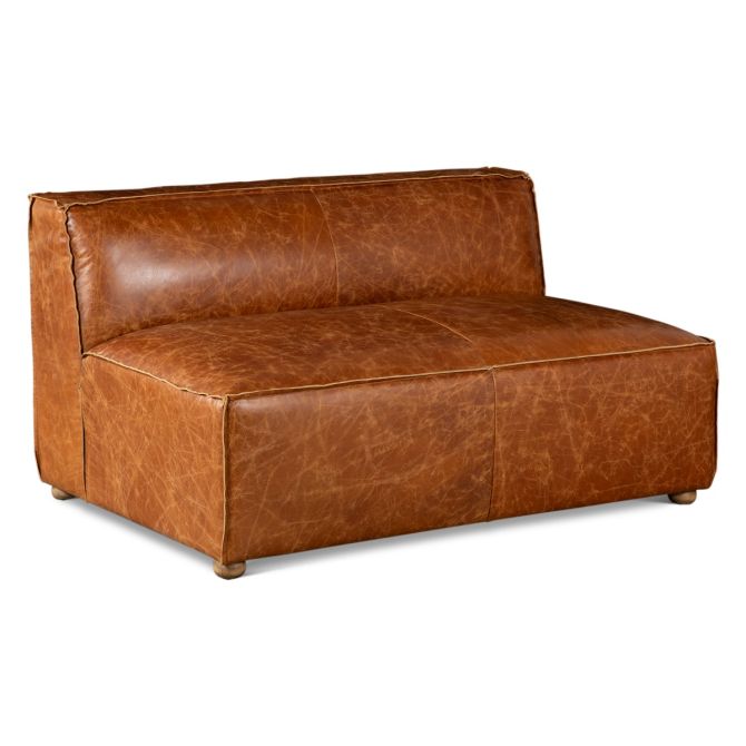 Chiavari Full Back Loveseat in Distressed Cocoa Brown Leather - World Interiors