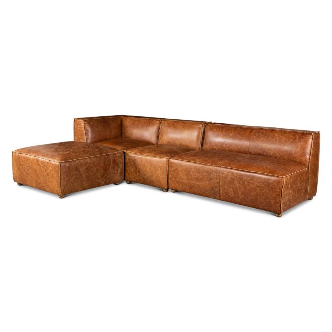 Chiavari Modular Sectional in Distressed Cocoa Brown Leather - World Interiors