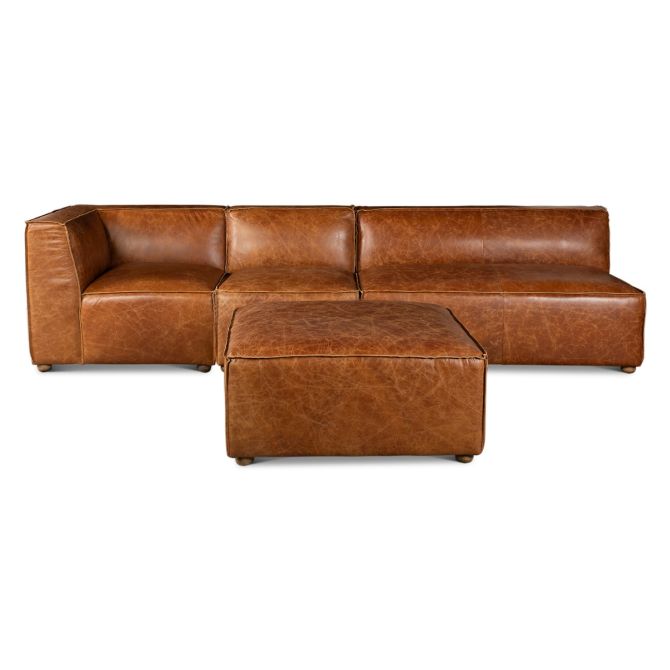 Chiavari Modular Sectional in Distressed Cocoa Brown Leather - World Interiors