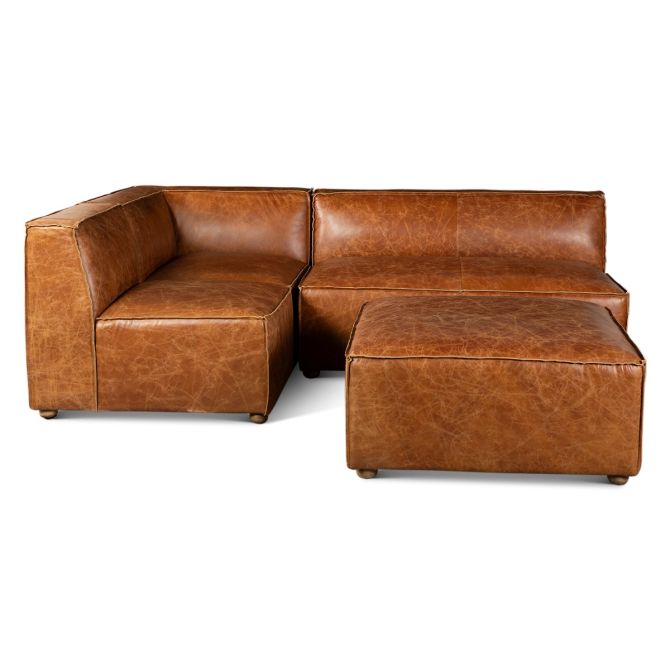Chiavari Modular Sectional in Distressed Cocoa Brown Leather - World Interiors