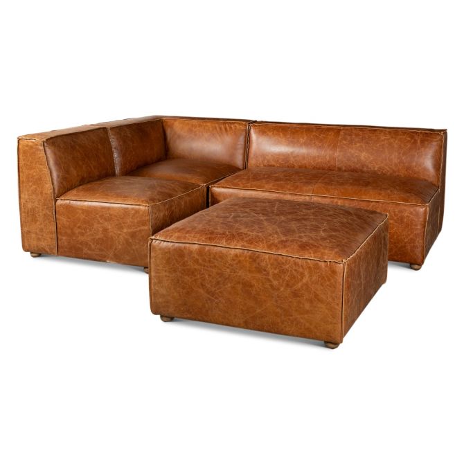 Chiavari Modular Sectional in Distressed Cocoa Brown Leather - World Interiors