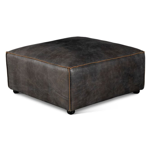 Chiavari Distressed Leather Ottoman - World Interiors