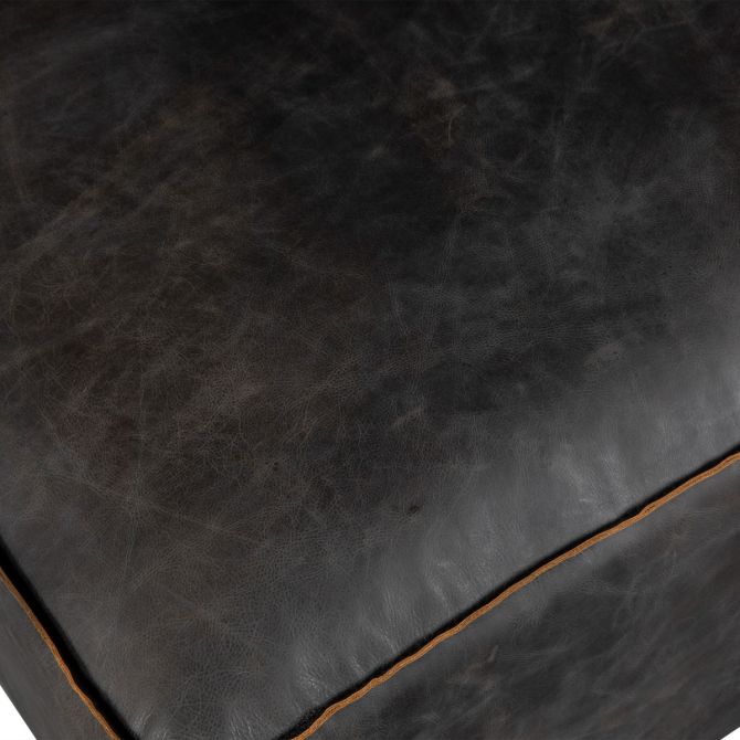 Chiavari Distressed Leather Ottoman - World Interiors