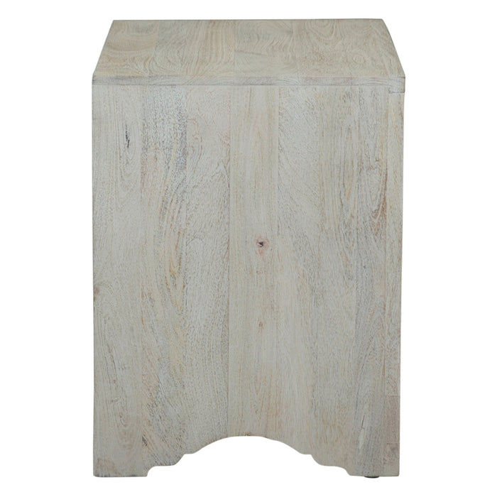 Haveli 26" Plinth Base Nightstand in Carved Heirloom White - World Interiors