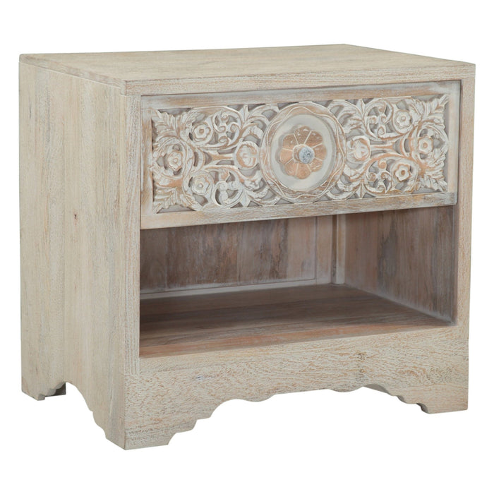 Haveli 26" Plinth Base Nightstand in Carved Heirloom White - World Interiors