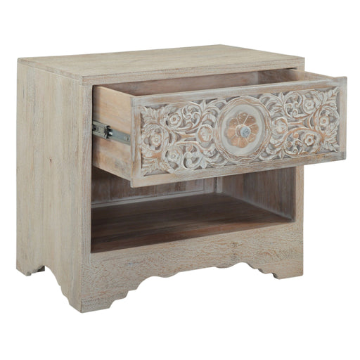 Haveli 26" Plinth Base Nightstand in Carved Heirloom White - World Interiors