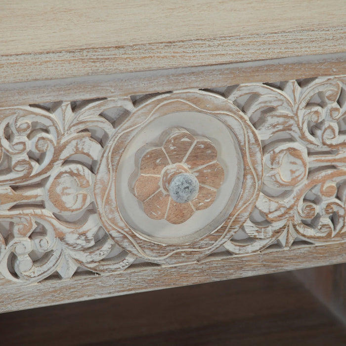 Haveli 26" Plinth Base Nightstand in Carved Heirloom White - World Interiors