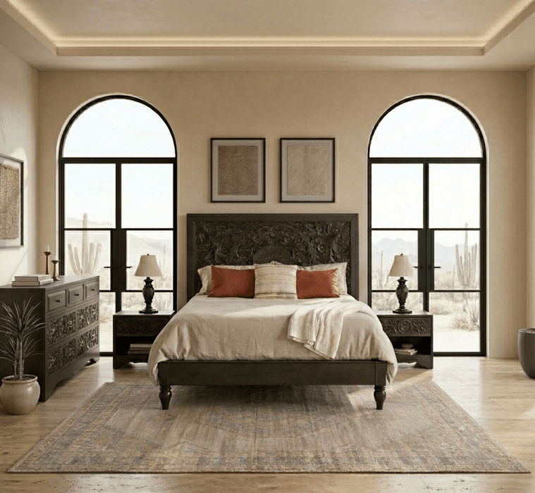 Haveli 4 - Piece Rustic Bedroom Set (King Bed + 2 Nightstands + Dresser) - World Interiors