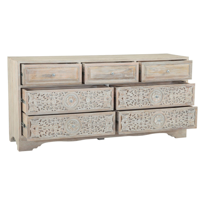 Haveli 71" Plinth Base Dresser in Carved Heirloom White - World Interiors