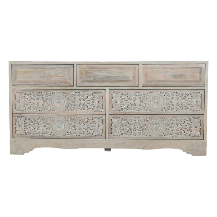 Haveli 71" Plinth Base Dresser in Carved Heirloom White - World Interiors