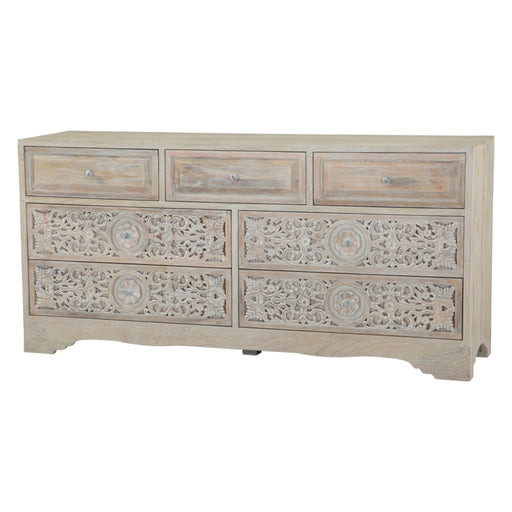 Haveli 71" Plinth Base Dresser in Carved Heirloom White - World Interiors