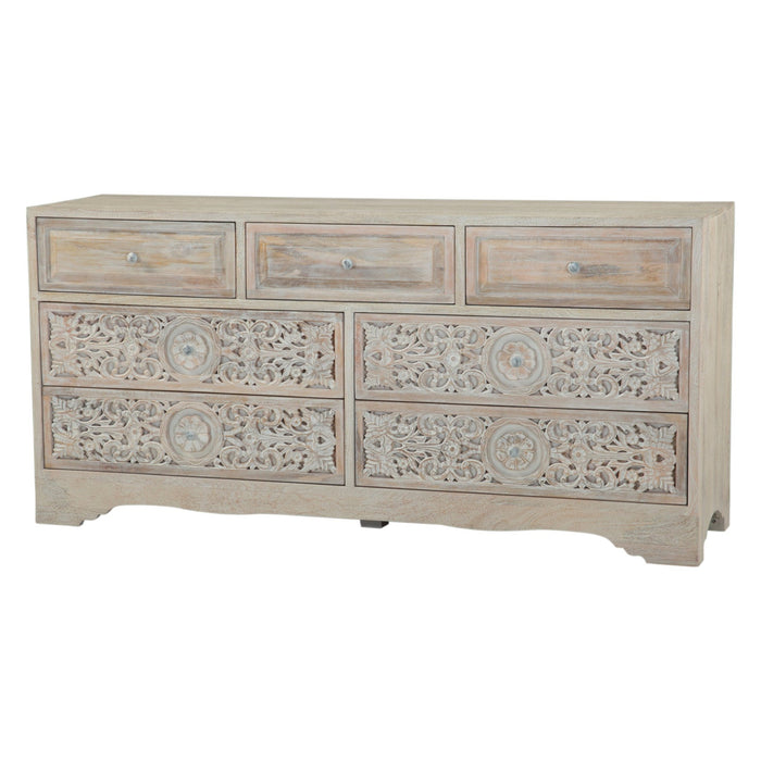 Haveli 71" Plinth Base Dresser in Carved Heirloom White - World Interiors