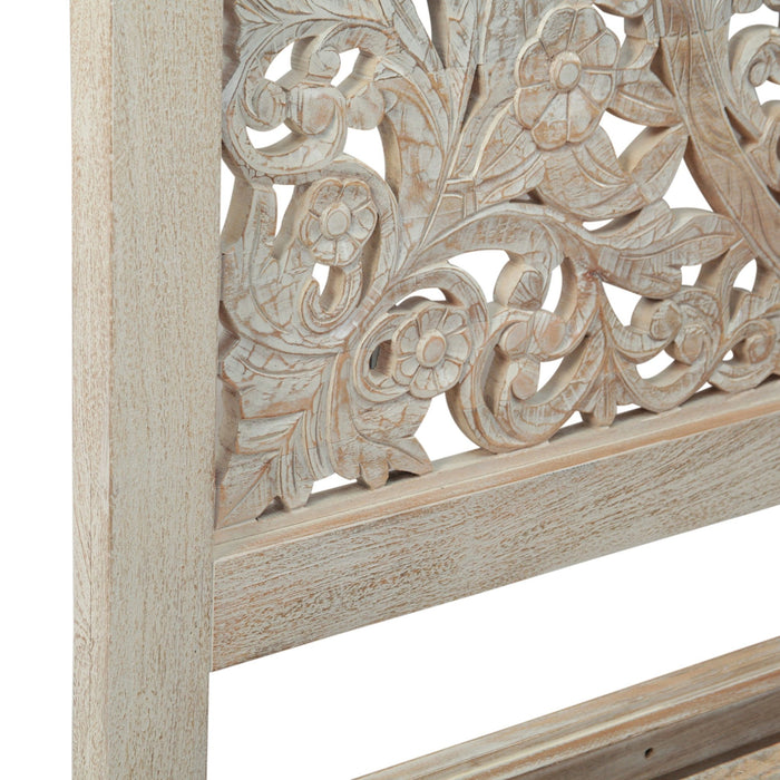 Haveli Queen Bed in Hand Carved Heirloom White - World Interiors