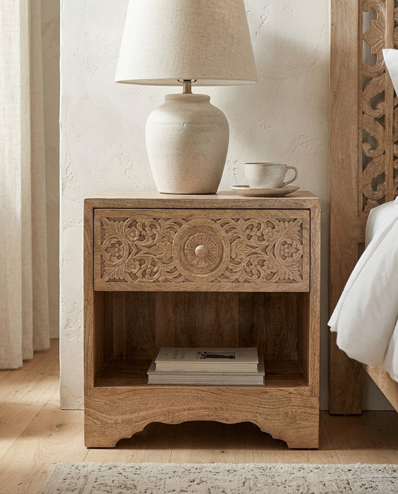 Haveli Traditional Handcarved Nightstand - World Interiors