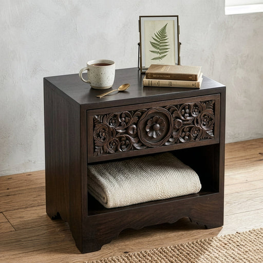 Haveli Traditional Handcarved Nightstand - World Interiors