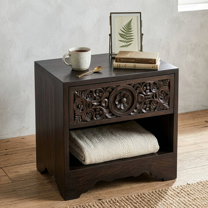 Haveli Traditional Handcarved Nightstand - World Interiors