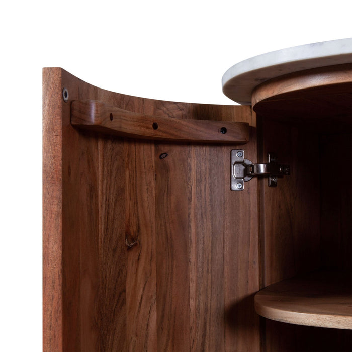 Kensington 68" Kitchen Island in Natural Acacia with White Marble Top - World Interiors