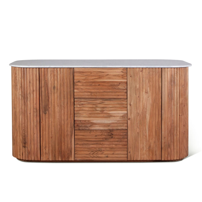 Kensington 68" Kitchen Island in Natural Acacia with White Marble Top - World Interiors