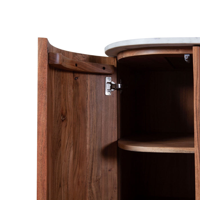 Kensington 68" Kitchen Island in Natural Acacia with White Marble Top - World Interiors