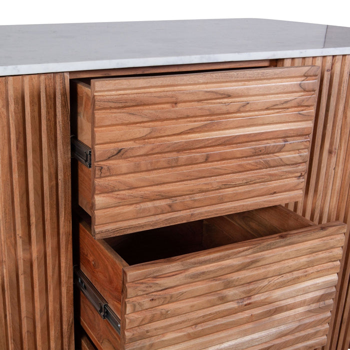 Kensington 68" Kitchen Island in Natural Acacia with White Marble Top - World Interiors